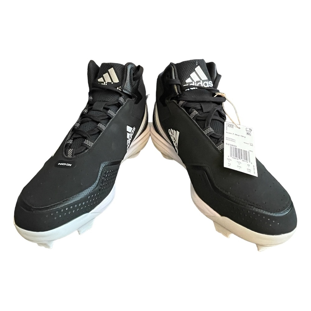 Adidas men’s Icon 7 Mid baseball cleats in black and white Size 13